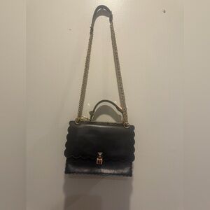Fendi Black KAN I Crossbody Bag with Gold Chain